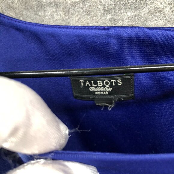 Talbots Satin Sheath Dress Womens 14W-16W Royal Blue Sleeveless Drape Formal - Picture 5 of 11
